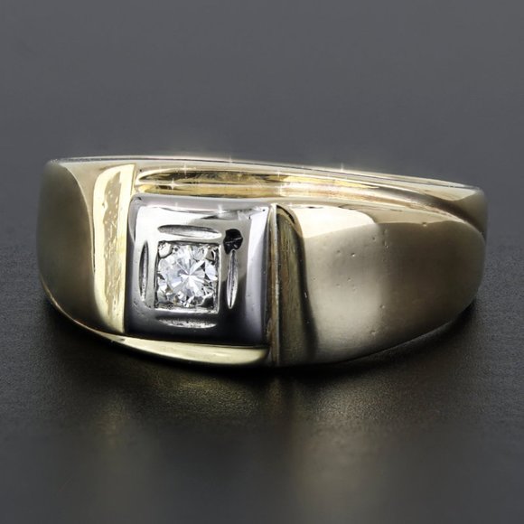 Vintage 10k Two-Tone Gold Diamond Wedding Band Ring